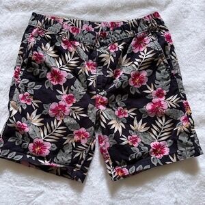 Levis Floral Hibiscus Tropical Shorts Navy Pink W30 Elastic Waist Summer